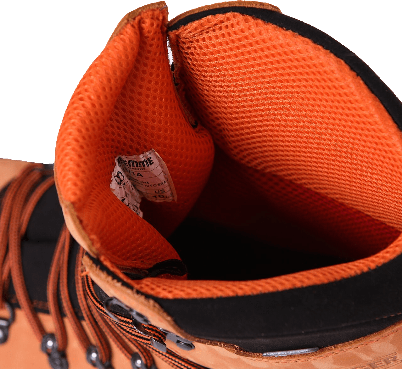 Clogger boot interior — collar, tongue, and breathable 3D lining.