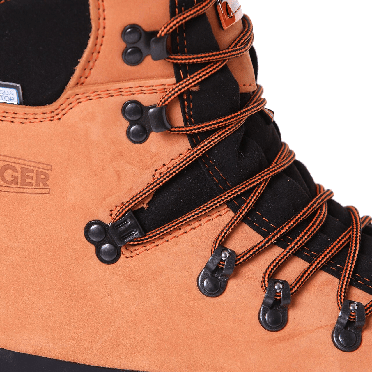 Lacing detail — ball-bearing loops and speed hooks.